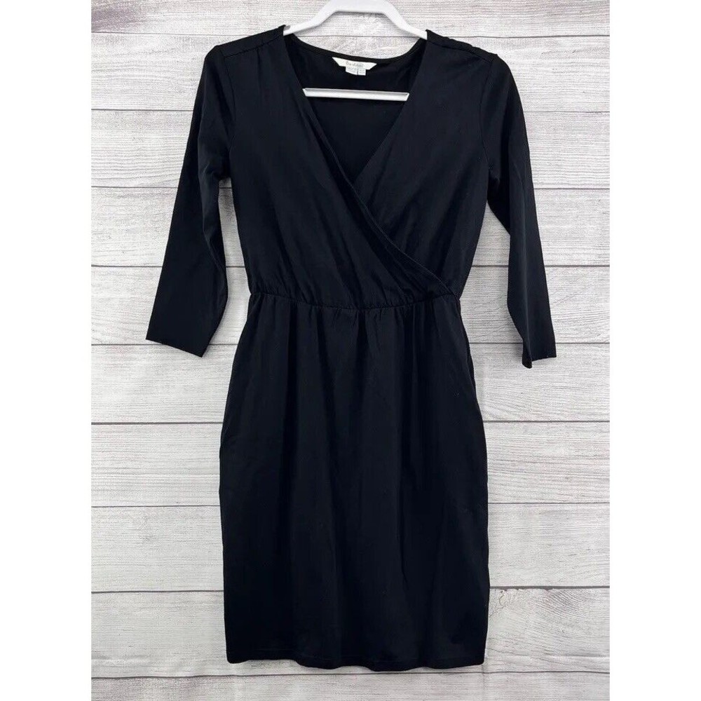 Boden Women’s V Neck Classic Wrap Dress Black‎ 3/4 Sleeve Sz 2 Petite